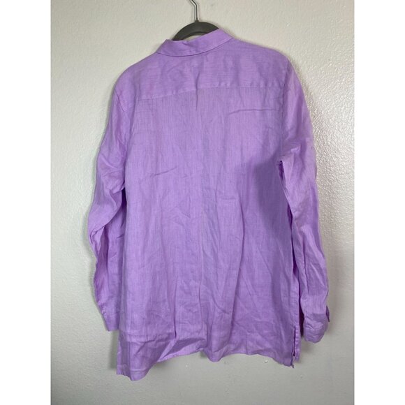 J. Jill Love Linen Essential Button Up Long Sleeve Tunic Top Size Large Purple - Picture 2 of 13